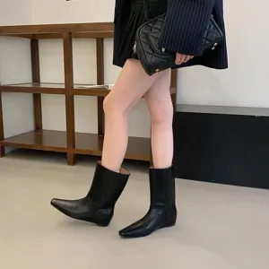Women square toe slip-on short boots versatile black chelsea boots daily fashion footwear