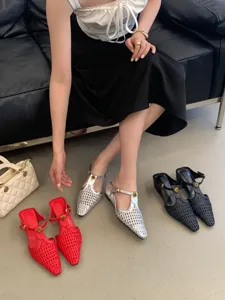 Mules tejidas de punta puntiaguda para mujer, zapatos planos y sandalias estilo francés.