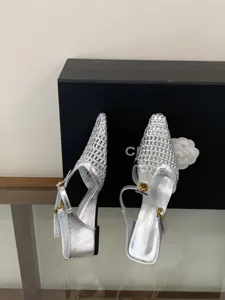 Zapatos Mules Plateados de Tacón Bajo Cuña Trenzados con Punta Fina para Mujer Elegantes