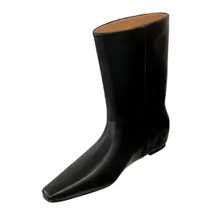 Elegant black square toe sock boots for women minimalist chic fashion slip on short boots