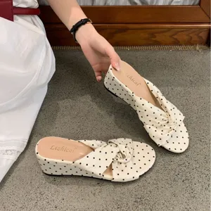 Élégantes Femmes Sandales Compensées à Bout Ouvert Brides Croisées Été Pois Chaussures