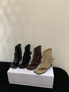 Retro minimalist women sandals detail display featuring thong buckle summer shoes showcase.