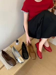 French retro flat Mary Jane shoes for women, soft sole ballet flats, multiple color details.