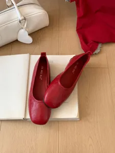 Red flat Mary Jane shoes women French retro soft sole shoes casual comfortable footwear daily wear