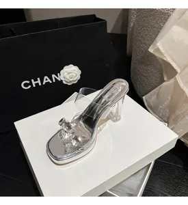 Sandales transparentes à talons hauts pour femmes, mules d'été plateforme cristal talon bloc.