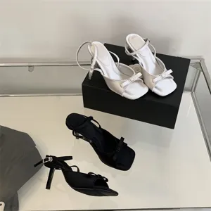 Französische Damen High Heel Sandalen mit Schleife und Knöchelriemen elegante Sommerschuhe