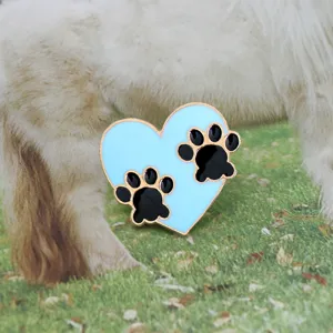 Mooie blauw hart kat hond poot geemailleerde speld schattig dierennieuwtje jas badge.