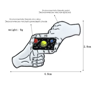 Ruimte planeet hand gebaar geëmailleerde speld zinklegering metalen kleding accessoire.