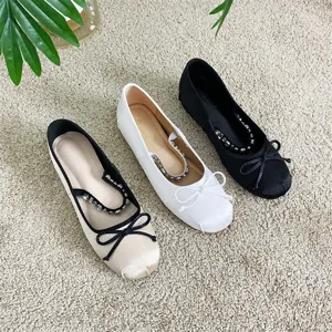 Scarpe basse ballerine Mary Jane da donna con fiocco strass eleganti e comode calzature