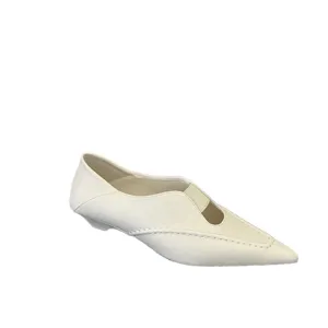 Zapatos planos puntiagudos blancos con tira elastica, zapatos de mujer coreanos de estilo minimalista.