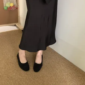 Zapatos planos de ballet de ante retro para mujer con lazo calzado informal cómodo diario.