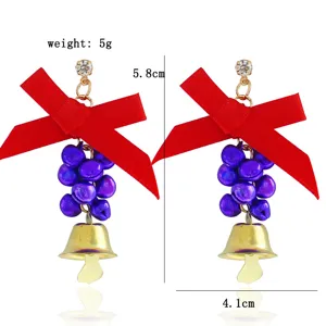 Christmas bow purple bell earrings long rhinestone ribbon pendant fashion ear jewelry