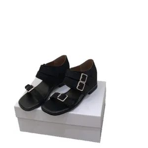 Sandali zeppa donna retro minimalista fibbia nero estate scarpe casual comode eleganti chic