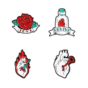 Creatief hart roos geëmailleerd broche set legering badge paar cadeau sieraden accessoires