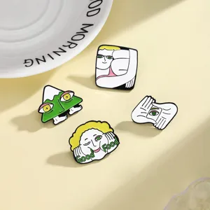 Creative abstract face enamel lapel pin set cute quirky alloy brooch badge accessories