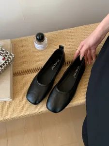 Women black soft leather flat shoes chic vintage casual footwear everyday comfortable walking