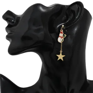 Niedliche Weihnachts-Schneemann und Stern lange Kette hängende Ohrringe für Damen Schmuck
