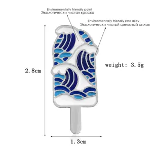 Spilla smaltata a forma di ghiacciolo con onde oceaniche blu, spilla creativa in metallo.