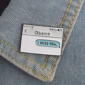 Creative Obama text message enamel pin badge, cute chat bubble metal brooch for denim jacket.