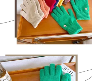 Guantes de punto de oso lindo para mujeres invierno cálido pantalla táctil bordado detalle