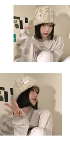 Winter thick cable knit beanie hat cute casual warm slouchy cap for women off white color