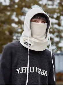 Detailed view of thermal fleece balaclava face mask, winter windproof cycling hood hat.