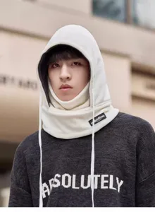 Detailed view of winter thermal balaclava fleece windproof hood for men outdoor cycling warmth.