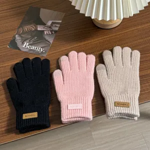 Donne inverno lavorato a maglia guanti touchscreen caldo spesso nero rosa beige