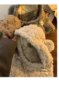 Inverno peluche orso orecchio cappuccio sciarpa spesso caldo soffice pile cappello