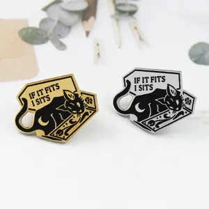Cute black cat enamel pin coffin shaped brooch badge funny kitty meme metal jewelry gift pin