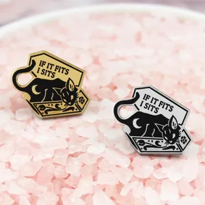 Cute black cat enamel pin set, funny coffin badge and funny animal brooch for backpack.