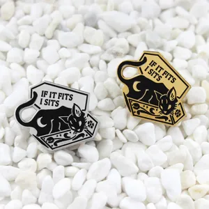 Close-up detail showing the exquisite metal drip oil craftsmanship of the creative cat enamel pin.