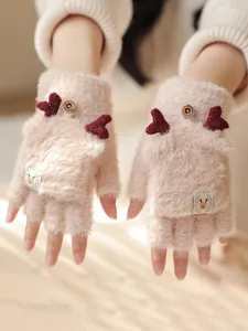 Guanti invernali caldi mezza dita per donne, guanti in maglia spessa con corna di cervo peluche.