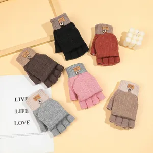 Women autumn winter knit half finger convertible warm thick gloves stylish cozy!