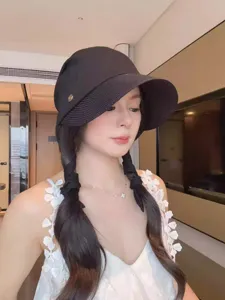 Black straw bucket hat sun protection summer casual outdoor sun hat for women stylish