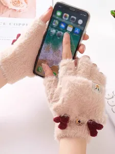 Guanti in peluche mezze dita per donne invernali caldi copricapo piegato con corna cervo