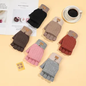 Women winter knitted fingerless convertible gloves warm thick thermal cozy stylish mittens