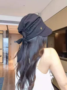 Women summer sun hat pleated straw brim baseball cap casual outdoor stylish black hat