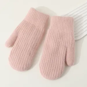 Pink knitted mittens for women winter thick warm gloves soft cozy cold weather gear outdoor