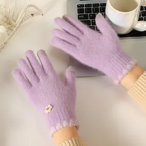 Guanti touchscreen in maglia invernali da donna carini monocolore spessi e caldi morbidi