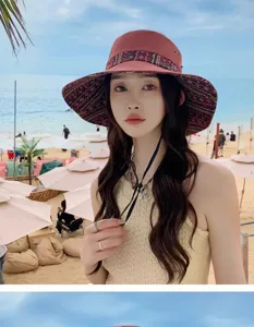 Ethnic style sun hat for women summer outdoor beach travel anti-UV fisherman hiking cap