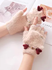 Guanti invernali caldi carini mezza dita peluche spessi anti-freddo studenti corna di cervo