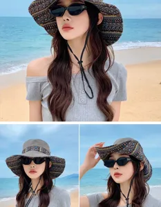 Women ethnic style sun hat outdoor beach travel UV protection fisherman hat casual cap.
