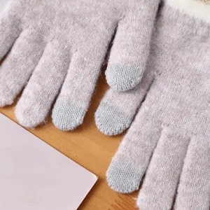 Winter warm knit touchscreen gloves detail view showing soft thick double layer fabric