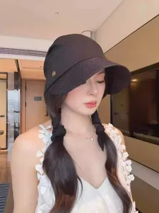 Black sun protection bucket hat for women, wide brim summer outdoor casual Japanese style hat