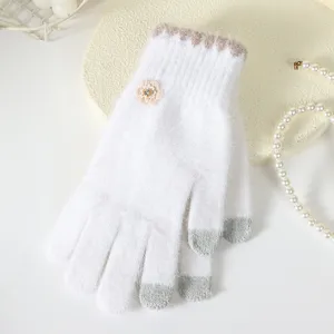 Guanti touchscreen in maglia calda invernali da donna, spessi e carini guanti in felpa