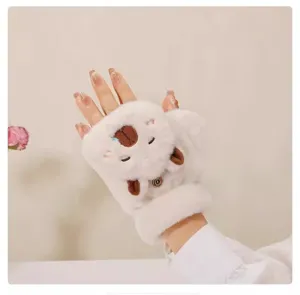 Guanti mezze dita in peluche carini capybara donna inverno caldi manopole scrittura
