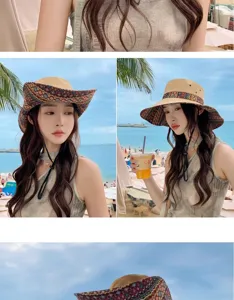 Ethnic style women sun hat western cowboy fisherman hat for outdoor travel beach vacation.