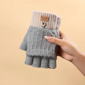 Wool half-finger knitted gloves winter warm flip cover keyboard gloves for adults cold weather.