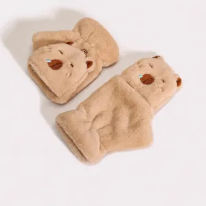 Guanti carini in peluche Capibara con risvolto mezzo dito inverno caldo spesso design cartone